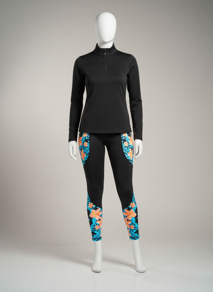 Women's frangipani tights with pockets, nylon polyester, island inspired design