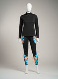 Women's frangipani tights with pockets, nylon polyester, island inspired design